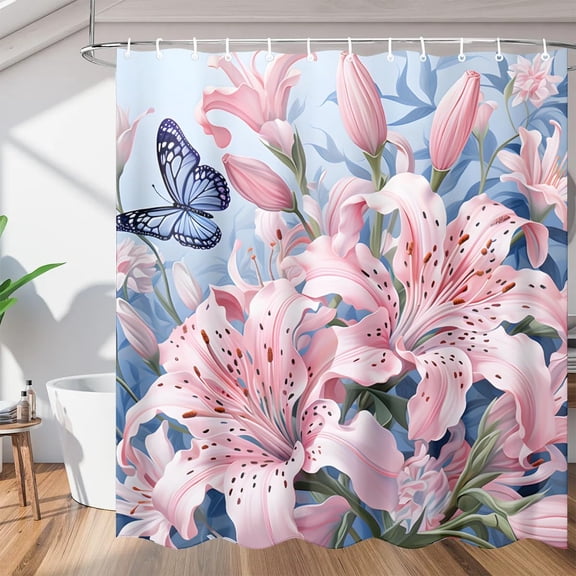 Spring Butterfly Shower Curtains, Waterproof Fabric, Washable Polyester Bath Curtain for Bathroom Decor with Hooks 36"W x 72"H