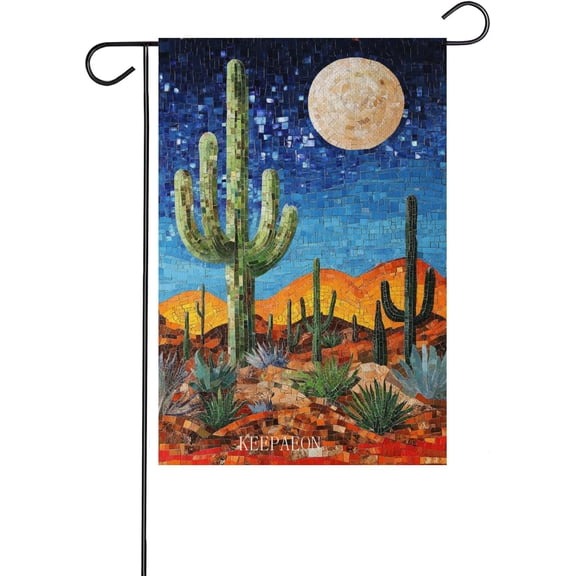 Spring Cactus Graden Moon Desert Garden Flag 12 x 18 Inch Double Sided Linen Outdoor Decor