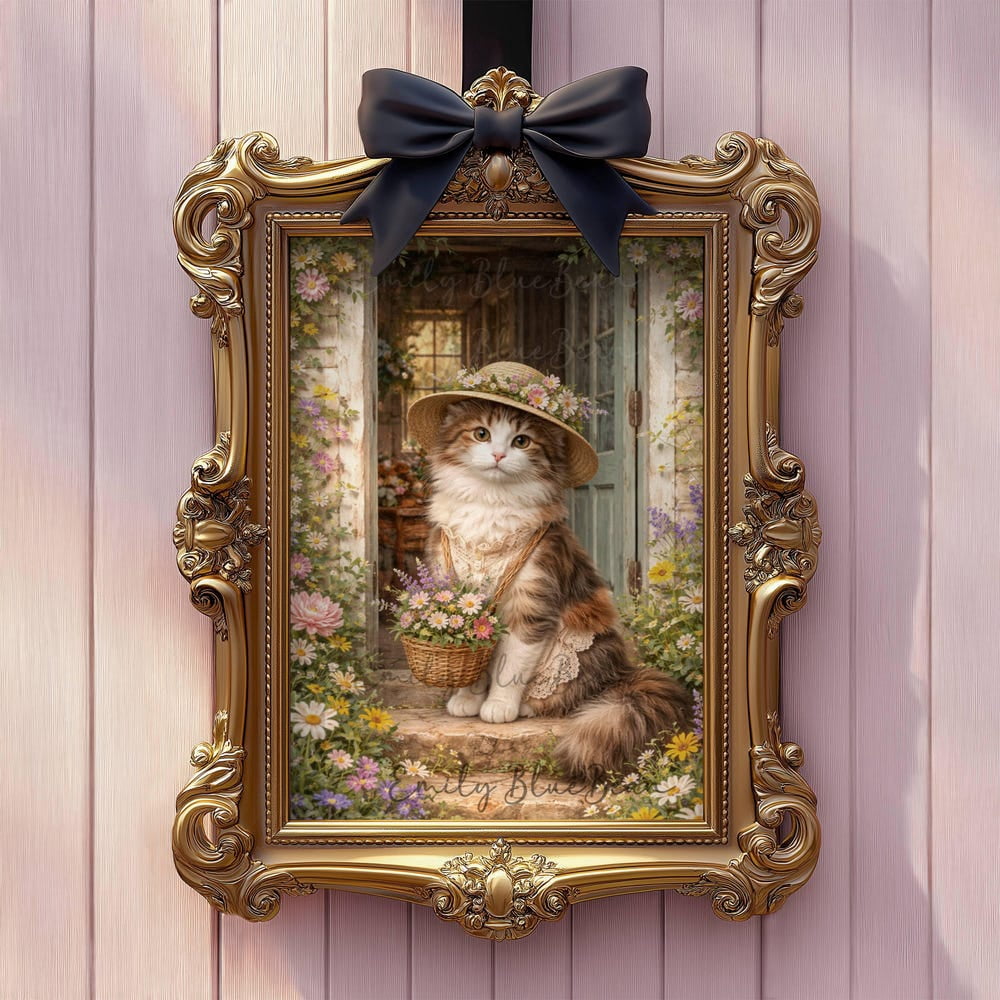 Spring Calico Cat Floral Garden Cottagecore Whimsical Poster - Walmart.com