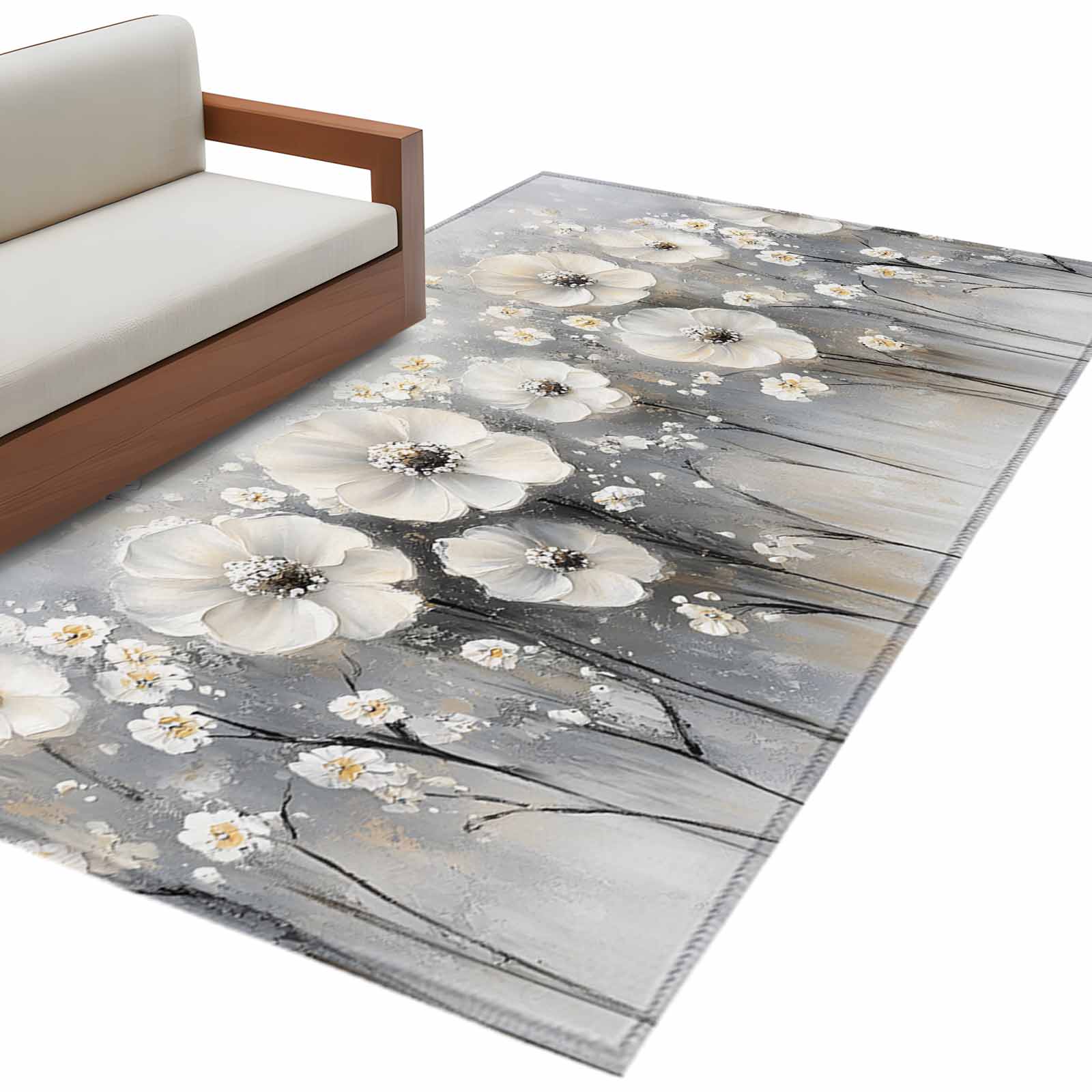 Oil Rug Spring Camellia 3'x5' Washable Rug, Retro Floral Oil Painting Modern ...