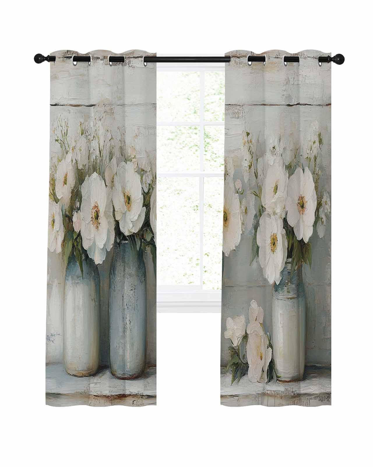 Spring Camellia Blackout Curtains 84 Inch Length Retro Flowers Oil ...