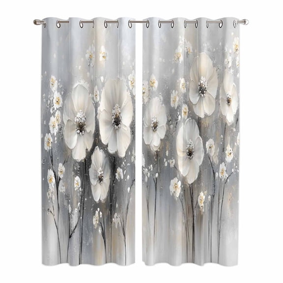 Spring Camellia Kitchen Curtains 84 Inch Length, Retro Floral Oil Painting Modern Art Grommet Top Bedroom Living Room Curtains, Light Filtering Cafe Curtain Drapes 2 Panels Set 84''x84''