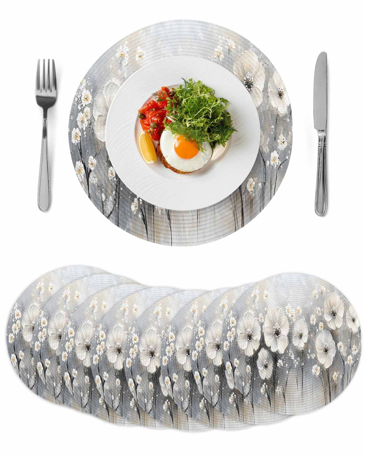 Spring Camellia Round 13 Inch Placemats Set of 8, Retro Floral Oil ...