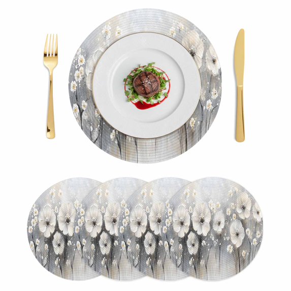 Spring Camellia Round Placemats Set of 4, Braided Polypropylene Place Mats, Retro Floral Oil Painting Modern Art Washable Table Mats for Kitchen Dinner Holiday Wedding Party Coffee Table Decor 15"