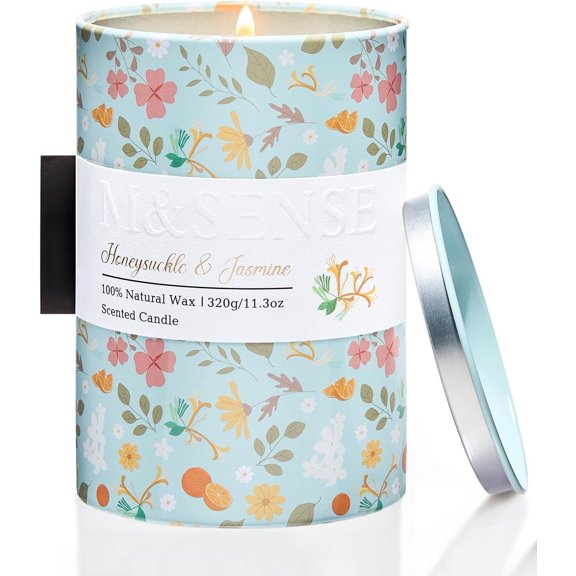 Spring Candle 11.3 oz,Honeysuckle Jasmine Scented Candle, Non-Toxin Soy Wax for Scented, Floral Candles for Women, Up to 70 Hours Long-Lasting