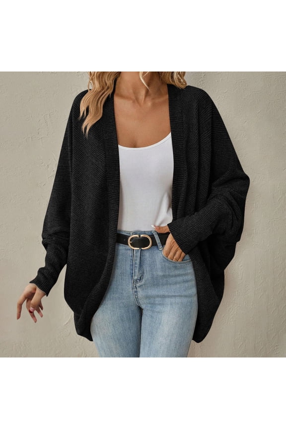 Spring Cardigans for Women Open Front Bat Sleeves Cardigan Sweater for Women Lightweight Cardigans (Black S)