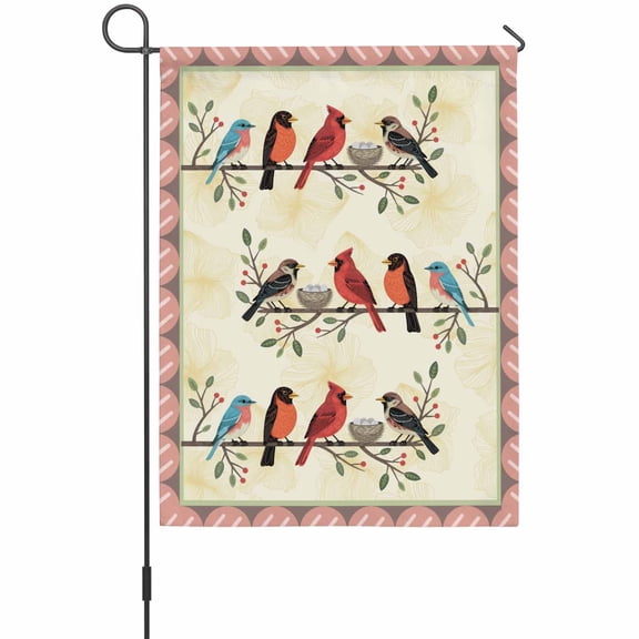 Spring Cardinal Garden Flag 12 x 18 Inches, Birds Berries Leaf Branch Rustic Country Weather Proof Outdoor Patio Flags Double Sided Small Garden Decoration for Yard Outside Home