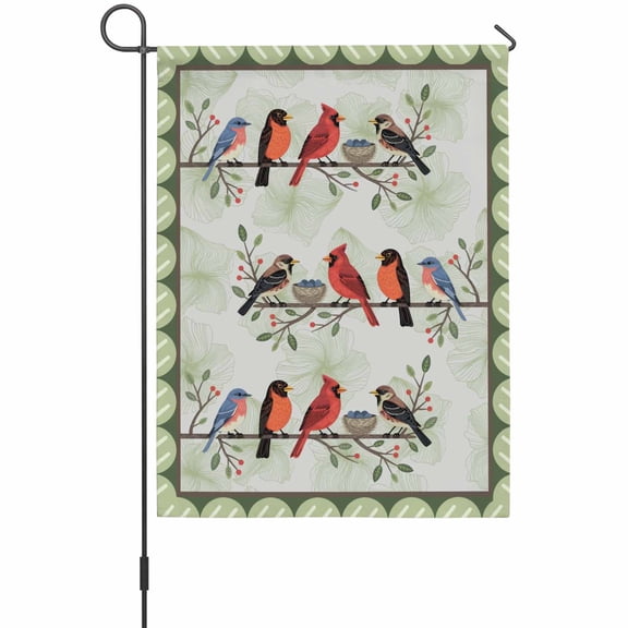 Spring Cardinal Garden Flag 12 x 18 Inches, Birds Light Green Leaf Background Rustic Country Weather Proof Outdoor Patio Flags Double Sided Small Garden Decoration for Yard Outside Home