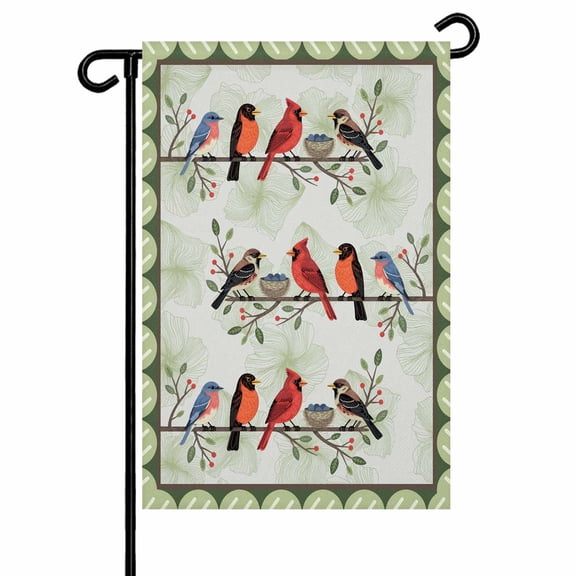Spring Cardinal Garden Flag 12x18 Inch Birds Light Green Leaf Background Rustic Country Double Sided Small Decorative Garden Flags for Outside, Outdoor Yard Porch Lawn Decoration