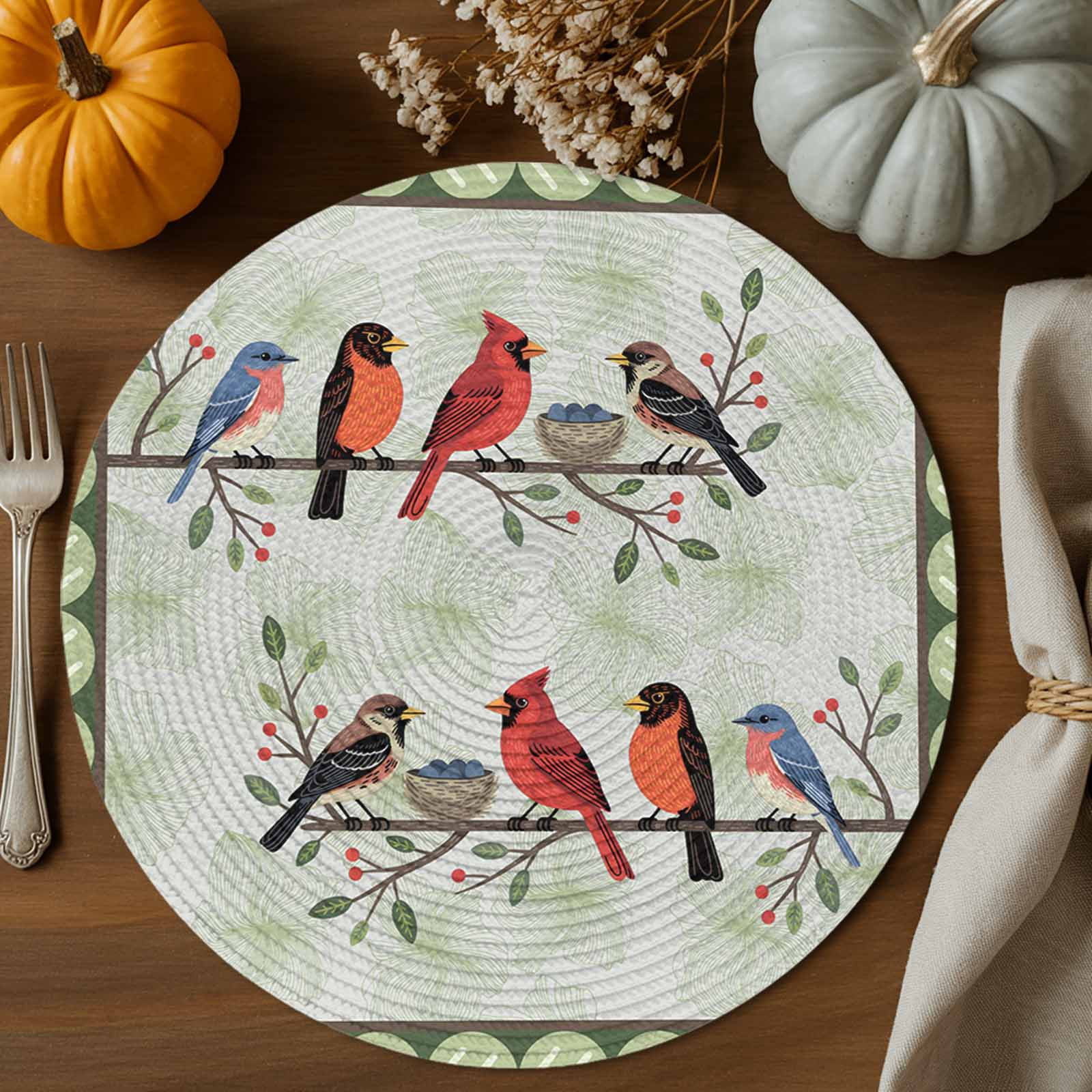 Spring Jewelry Background Spring Cardinal Round Braided Placemats 15