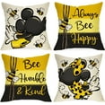 thumbnail image 1 of Spring Cartoon Mouse Decorative Throw Pillow Covers 18 x 18 Set of 4, Always Bee Happy Yellow Black Stripes Cushion Case Decor, Bee Humble Kind Polka Dot Home Decoration for Sofa Couch, 1 of 6