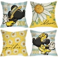 thumbnail image 1 of Spring Cartoon Mouse Decorative Throw Pillow Covers 20 x 20 Set of 4, Daisy Flower Bloom Gather Love Yellow Cushion Case Decor, Blue Plaid Stripes Farmhouse Home Decoration for Sofa Couch, 1 of 6