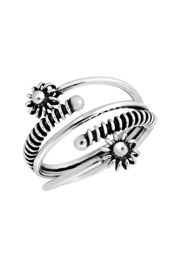 Spring Cascading Flower Wrap Around Sterling Silver Ring-6