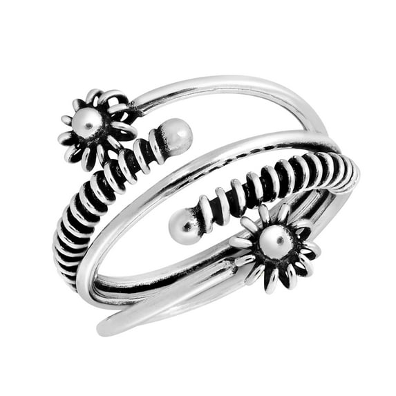 Spring Cascading Flower Wrap Around Sterling Silver Ring-8