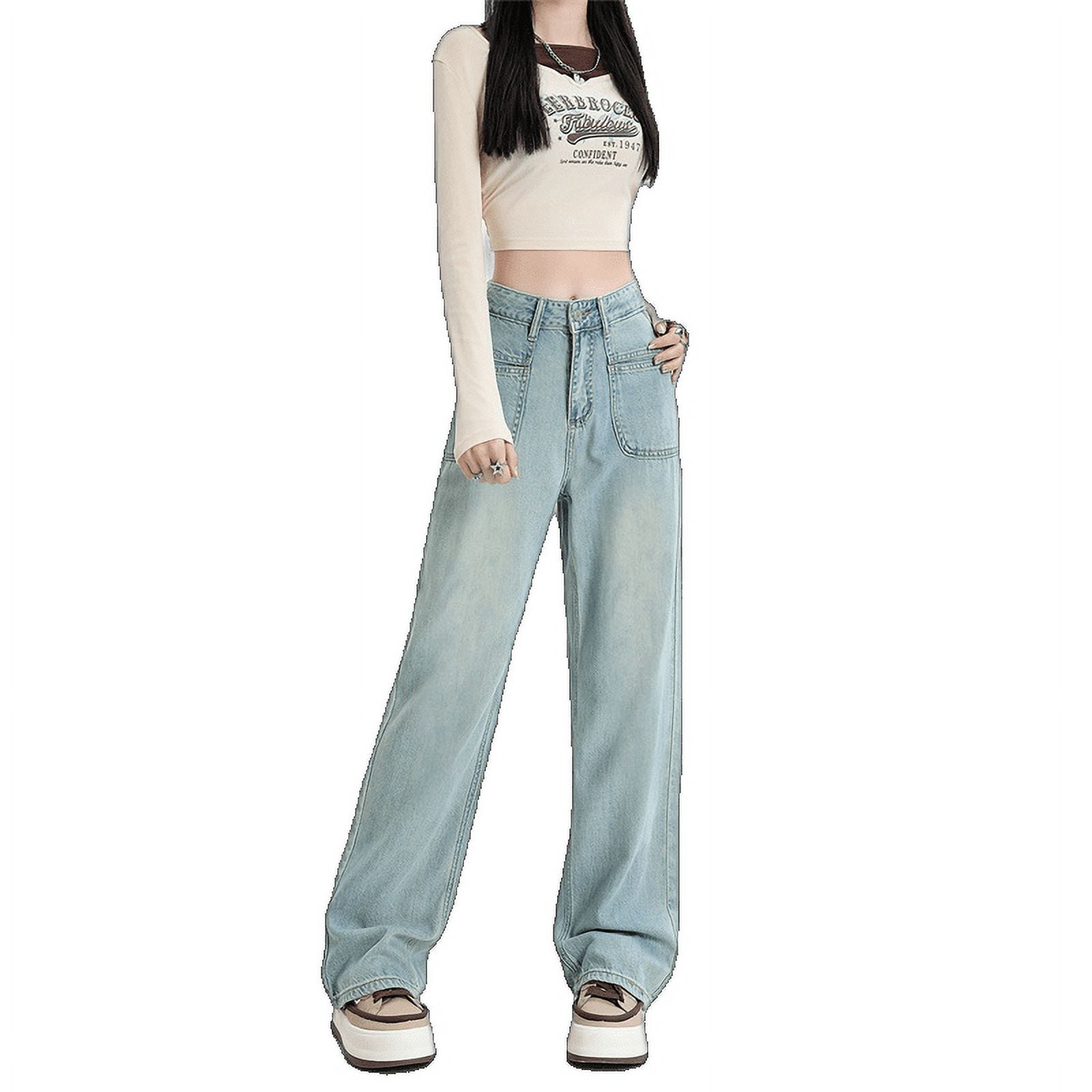 Trendy Light Blue Wide-Leg Jeans for Women | Relaxed Fit Casual Denim Pants