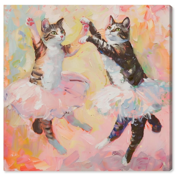 Spring Cat Ballet Canvas Cute Pet Art Prints by Art Remedy, Gallery Wrapped, 24" x 24"