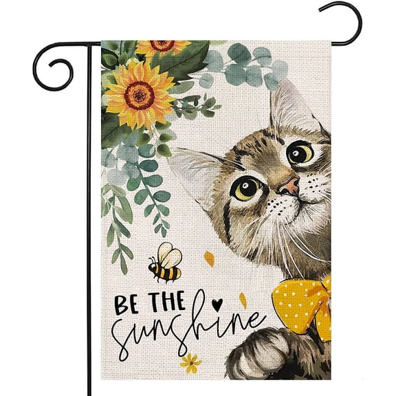 Spring Cat Garden Flag 12x18 Inch Double Sided Be The Sunshine Sunflowers Farmhouse Summer Outdoor Yard Decor