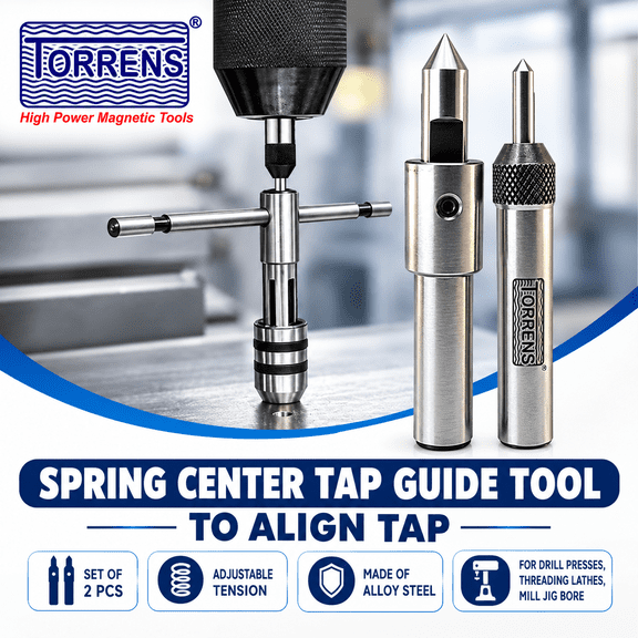 Spring Center Tap Guide Tool to Align Tap | Set of 2 pcs | for Drill Presses, Threading Lathe Mill Jig Bore | Made of Alloy Steel | Adjustable Tension