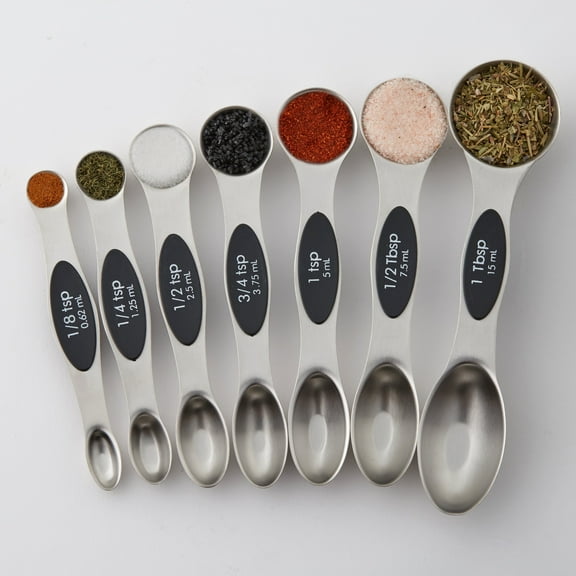 Spring Chef Magnetic Measuring Spoons Set, Dual Sided, Stainless Steel, Fits in Spice Jars, Black, Set of 8