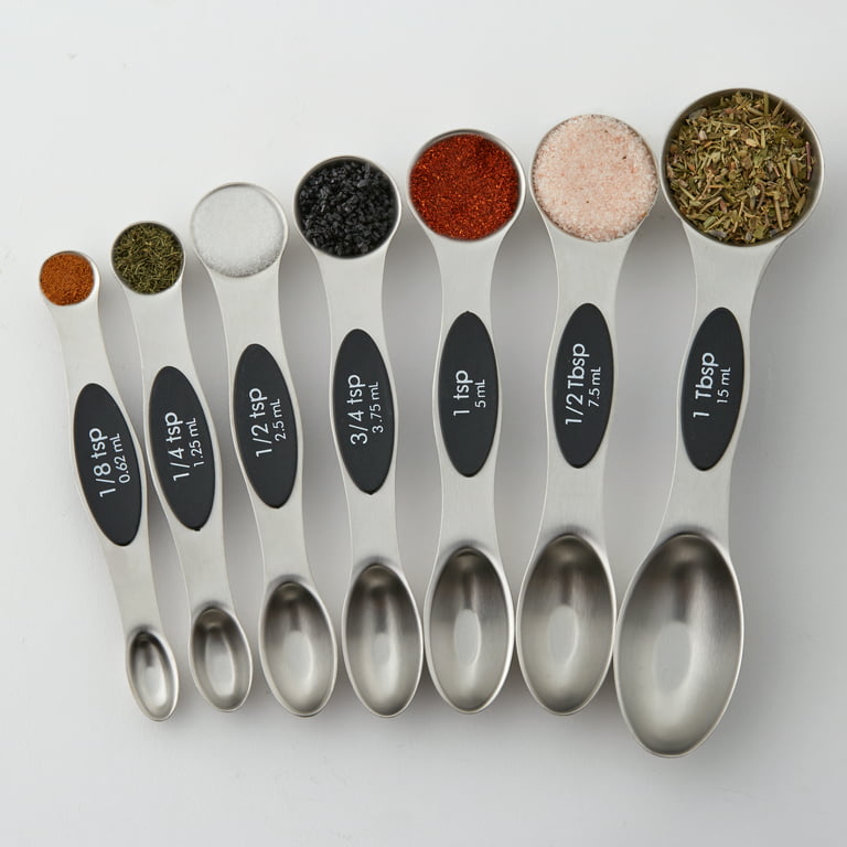 Magnetic Measuring Spoons Set, Dual Sided, Stainless Steel, Fits in Spice  Jars, Black, Set of 8 
