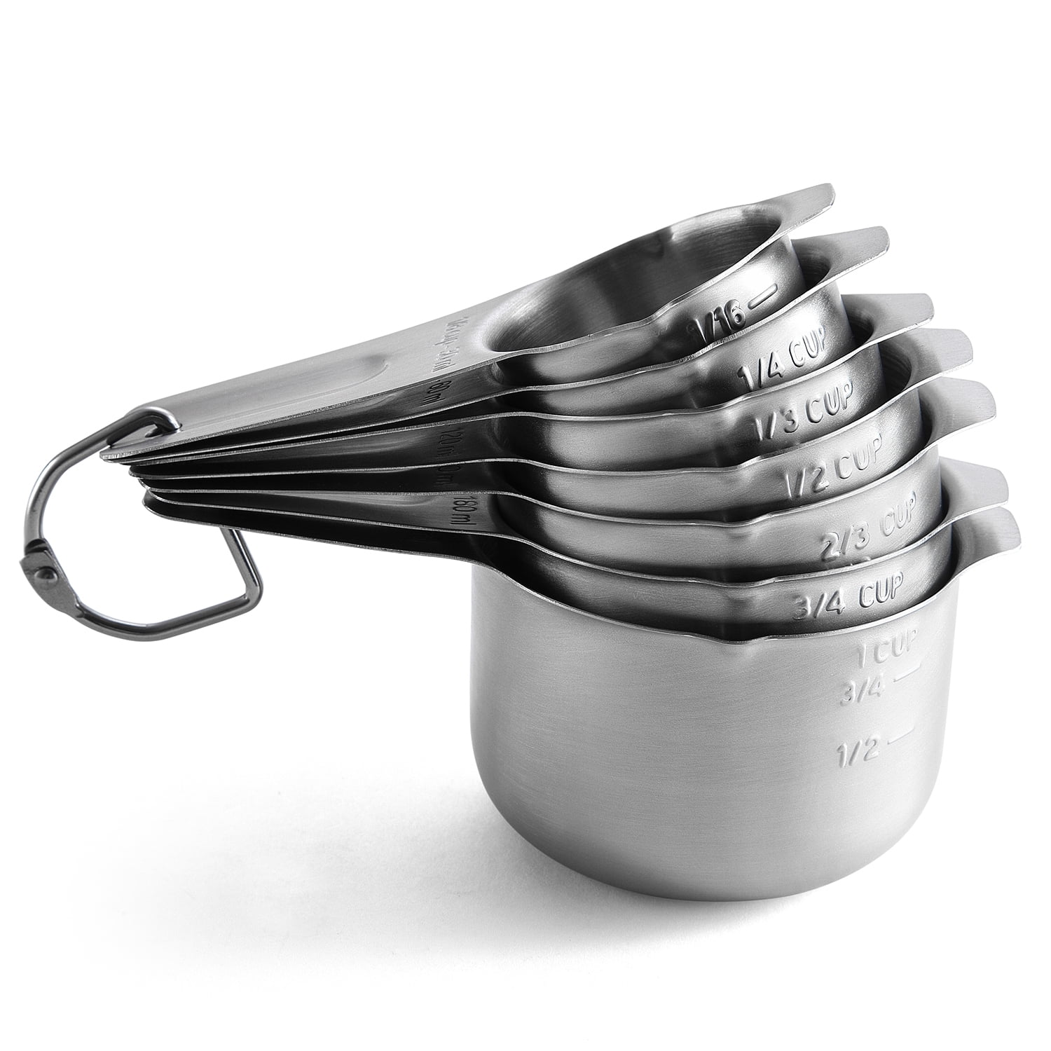 Spring Chef - Stainless Steel Measuring Cups, Kitchen Tools with Easy to Read Markings for Measuring Dry or Liquid Ingredients, Set of 7, Silver