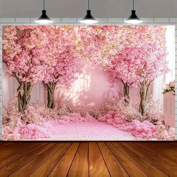 Spring Cherry Blossom Backdrop Pink Sakura Trees Garden Cherry Blossom Trees Photo Background for Party Shoots Kids Wedding Studio Props Photography Backdrops