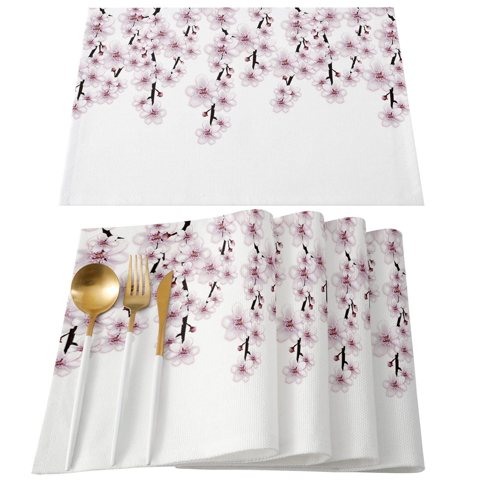 Spring Cherry Blossom Branch Flower Table Runner Home Wedding Table Mat