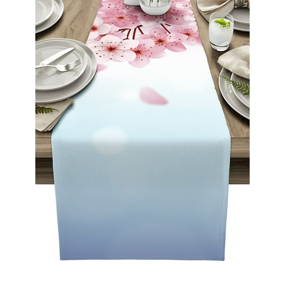 Spring Cherry Blossom Branch Flower Table Runner Home Wedding Table Mat Centerpieces Decoration Party Dining Long Tablecloth