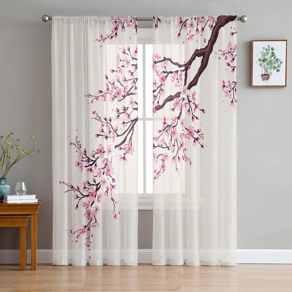 Spring Cherry Blossom Dream Gradient Sheer Curtains Living Room Bedroom Kitchen ration Window Voiles Organza Tulle Curtain