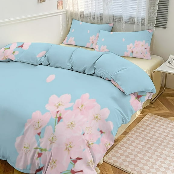 Spring Cherry Blossom Pattern Bedding Set Couple Bedclothes Pillowcase Customized Home Textiles Bed Set for Bedroom Decoration