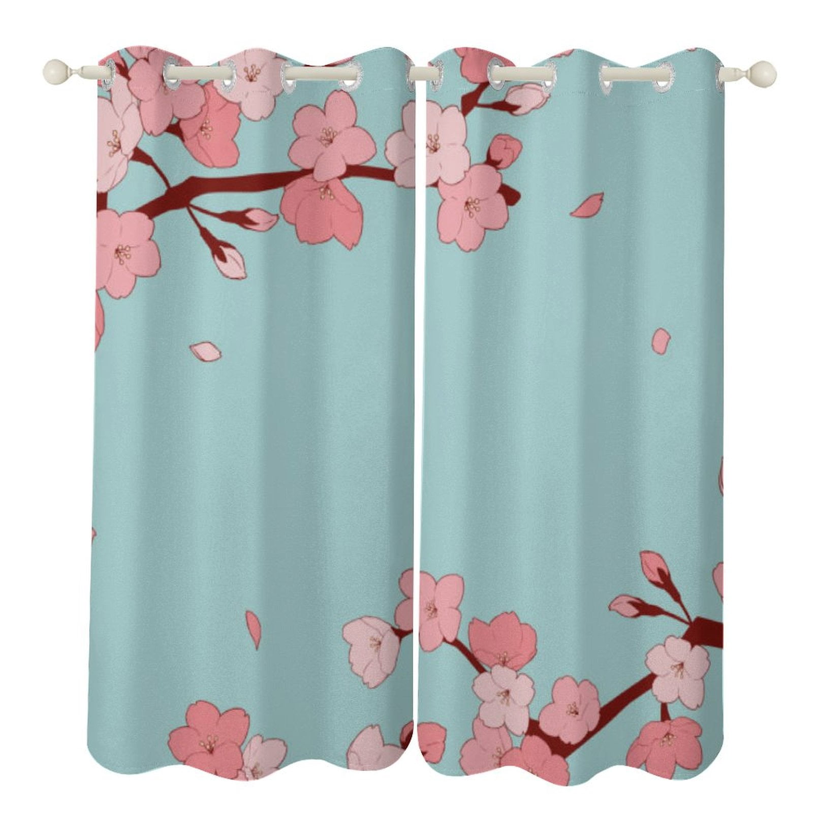 Spring Cherry Blossom Pattern Blackout Window Curtains for Bedroom ...