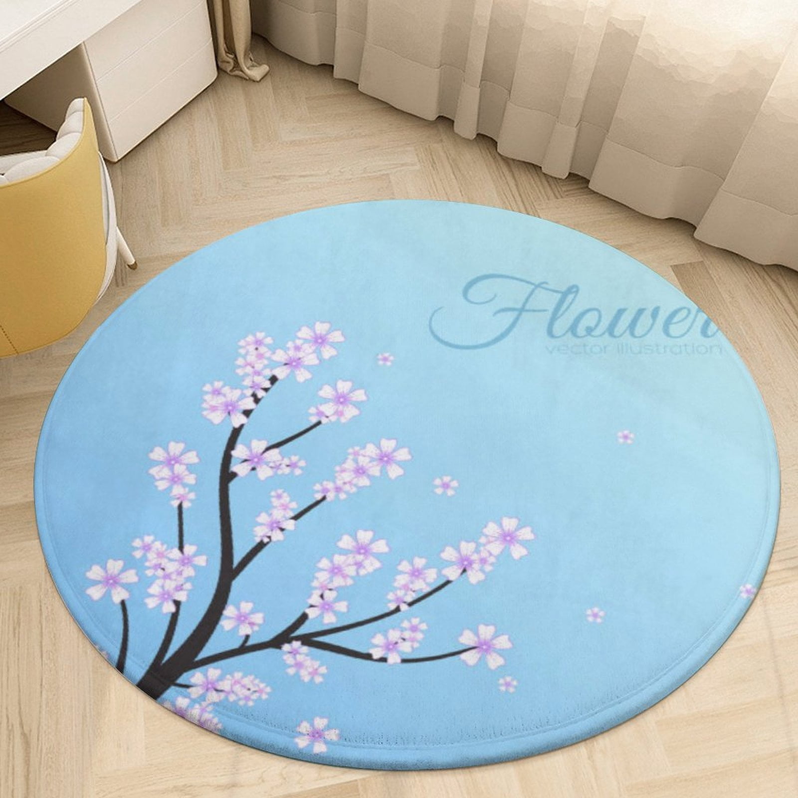 Spring Cherry Blossom Pattern Round Area Rugs for Bedroom Living Room ...