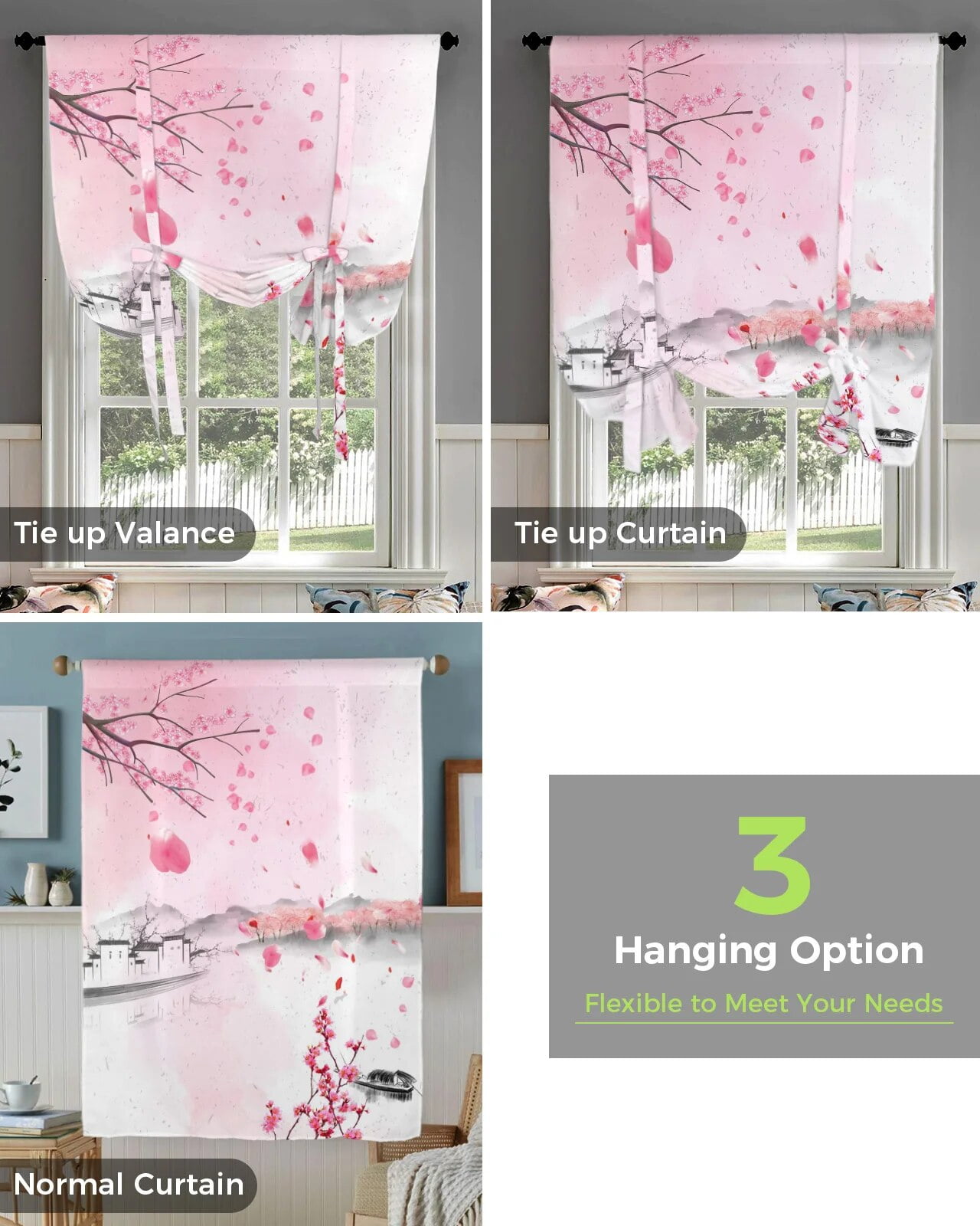 Spring Cherry Blossom Pink Petals Window Curtain For Living Room Home 