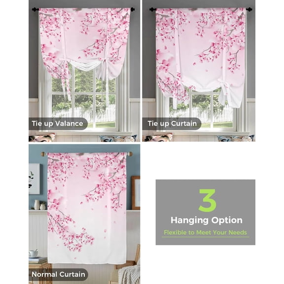 Spring Cherry Blossom Pink Petals Window Curtain for Living Room Home Decor Blinds Drapes Kitchen Tie-up Short Curtains