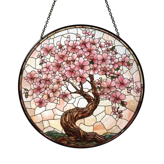 Spring Cherry Blossom Stained Glass Style Window Decor, Floral Tree ...
