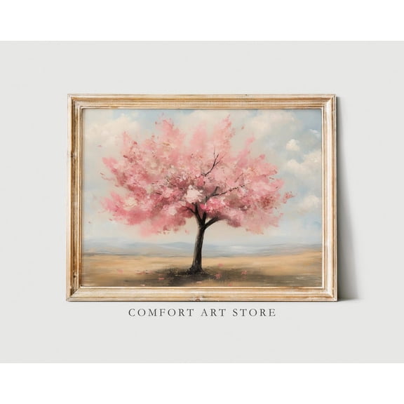 Spring Cherry Blossom Tree Print Easter Decor Flower Spring Wall Art Vintage Cherry Blossom Printable Farmhouse Decor Pink Spring Season Art, Stretched Canvas Size 16x24