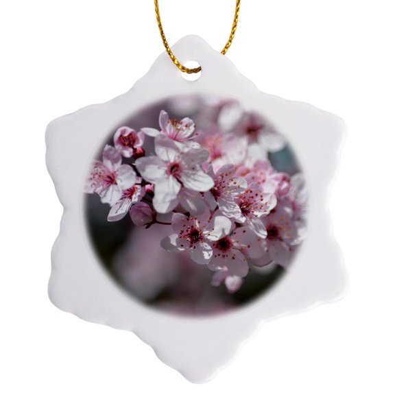 3drose, Spring Cherry Blossoms, 3 inch Snowflake Porcelain Ornament
