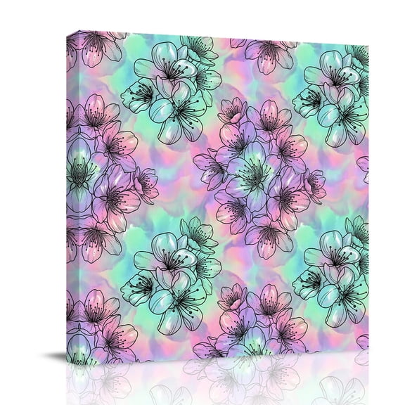 Spring Cherry Blossoms Canvas Wall Art for Living Room, Dreamy Gradient Background Poster Print Painting for Bedroom Office Home Decoration Wall Pictures Prepare To Hang 8"x8"