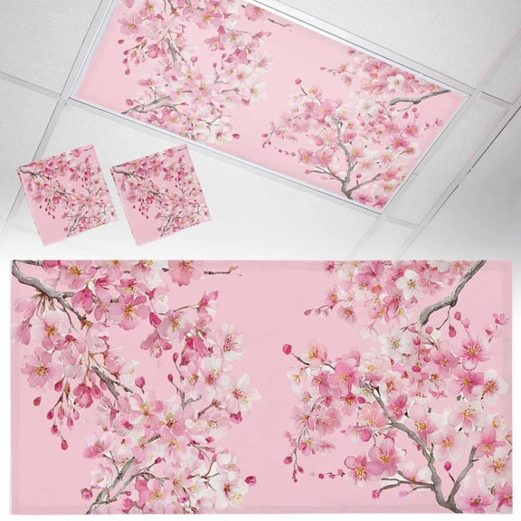 Spring Cherry Blossoms Fluorescent Light Covers Pink Flowers Branch Watercolor Magnetic Light Filters Ceiling Lighting Panel Shade for Classroom Office Home 2 x 4 ft, 2 Pack