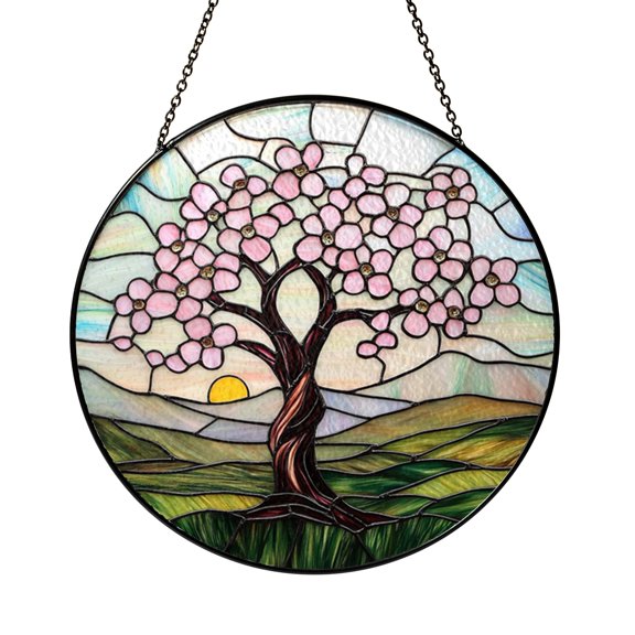 Spring Cherry Tree Floral Window Sun Catcher, Bright Stained Glass Style Hanging Decor, Gift Idea