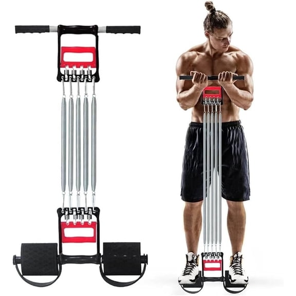 Spring Chest Expander, Trimmer Hand Gripper 3 in 1 Pull-up Bars Exerciser with 5 Metal Springs, Arm Strength Trainer