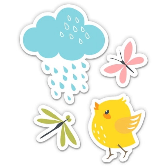 Spring Chick Rain Butterflies Set - 4" Vinyl Sticker Set - For Car Laptop I-Pad Phone Helmet Hard Hat - Waterproof Decal Set