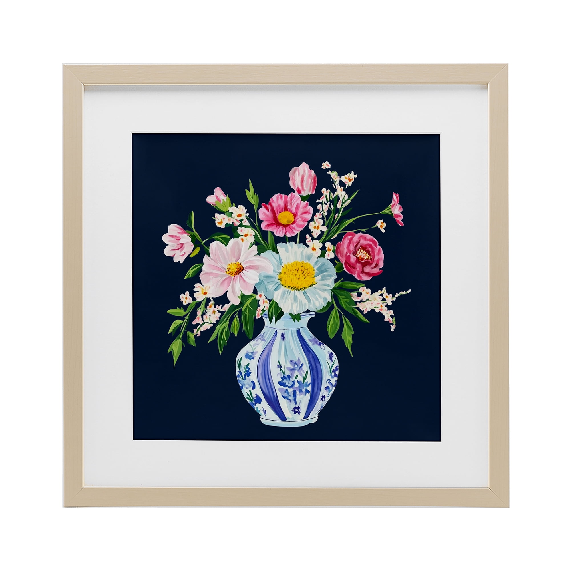 Spring Chinoiserie Vase Birch Framed Print Under Glass, design by Yen