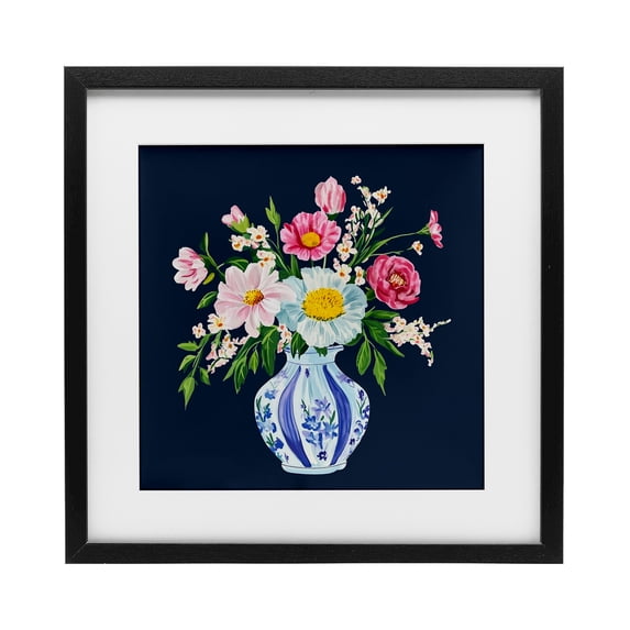 Stupell Industries Shabby Chic Spring Chinoiserie Vase Black Framed Print Under Glass, 13 x 13, by Yen
