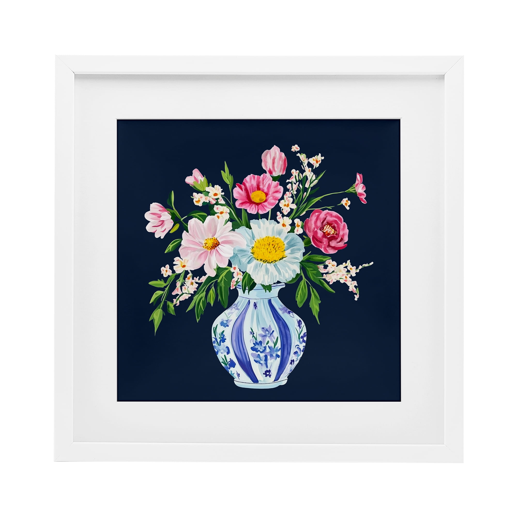 Spring Chinoiserie Vase White Framed Print Under Glass, design by Yen