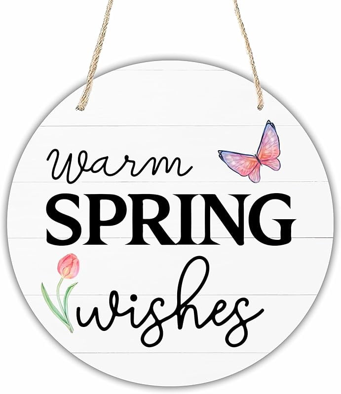 Spring Circle Wooden Hanging Decorative - Warm Spring Wishes - Welcome ...