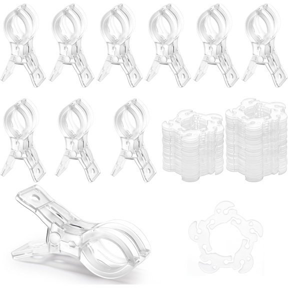 Spring Clamps with Balloon Clips Set, 3.5 Inch, Clear, 60 count | 10 Plastic Clamps, 50 Flower-shaped Balloon Clips, Invisible Design, for Balloon Arch Backdrop Craft Decoration Projects