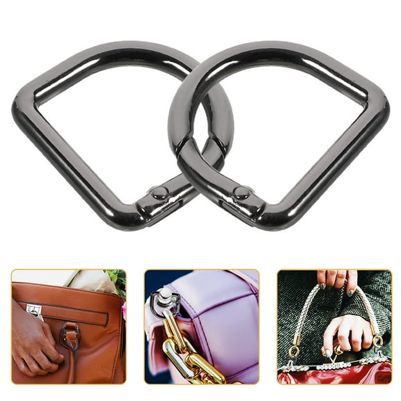 UEETEK D Rings Buckle Spring Keyring Buckles Black Keychain General Users Luggage Straps 2Pcs