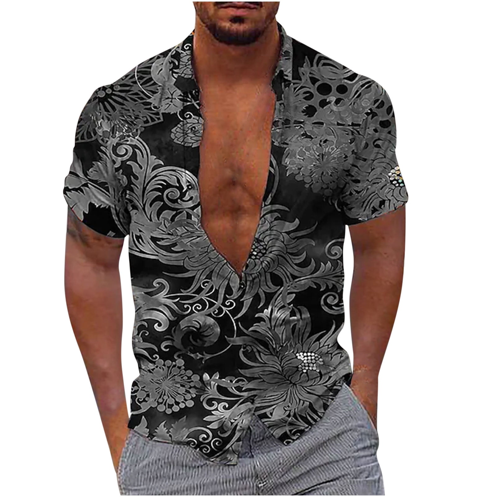 Spring Clearance 2024 SMihono Adult Men's Turndown collar Tees Tops Shirt  Men Fashion Casual Buttons Hawaii Printing Turndown Short Sleeve Shirt  Blouse Orange 14 