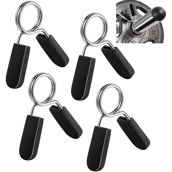 Spring Clip Collars, 1 inch (25 mm) for Smooth Dumbbell Handle or Standard Weightlifting Barbell (4 Pack)